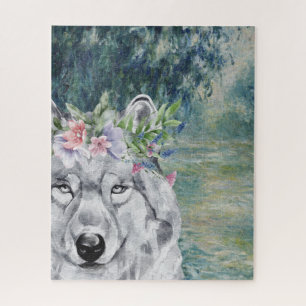 Monet Morning Seine and Grey Wolf  Jigsaw Puzzle
