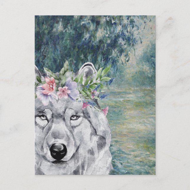 Monet Morning Seine and Grey Wolf Postcard (Front)