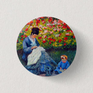 Monet Mother and Child in Garden 1 Inch Round Button