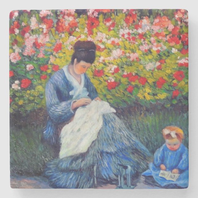 Monet Mother and Child in Garden Stone Coaster (Front)