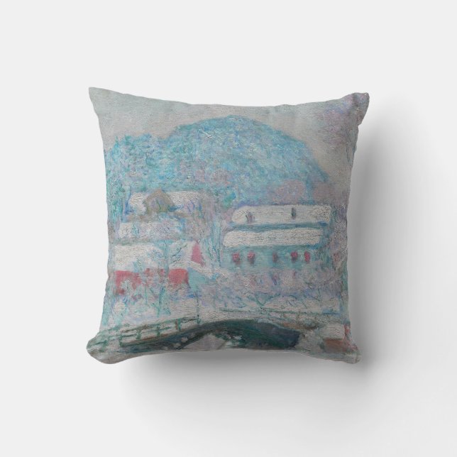 Monet - Norway, Sandviken Village in the Snow Throw Pillow (Front)