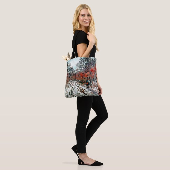 Monet - Path through the Forest, Snow Effect Tote Bag (On Model)