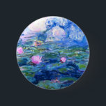 Monet Pink Water Lilies 2 Inch Round Button<br><div class="desc">A Monet pink water lilies button featuring beautiful pink water lilies floating in a calm blue pond with lily pads. A great Monet gift for fans of impressionism and French art. Serene nature impressionism with lovely flowers and scenic pond landscape.</div>