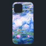Monet Pink Water Lilies  iPhone 12 Case<br><div class="desc">A Monet pink water lilies iPhone 12 case featuring beautiful pink water lilies floating in a calm blue pond with lily pads. A great Monet gift for fans of impressionism and French art. Serene nature impressionism with lovely flowers and scenic pond landscape.</div>