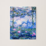 Monet Pink Water Lilies  Jigsaw Puzzle<br><div class="desc">A Monet pink water lilies jigsaw puzzle featuring beautiful pink water lilies floating in a calm blue pond with lily pads. A great Monet gift for fans of impressionism and French art. Serene nature impressionism with lovely flowers and scenic pond landscape.</div>