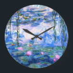 Monet Pink Water Lilies Large Clock<br><div class="desc">A Monet pink water lilies acrylic wall clock featuring beautiful pink water lilies floating in a calm blue pond with lily pads. A great Monet gift for fans of impressionism and French art. Serene nature impressionism with lovely flowers and scenic pond landscape.</div>