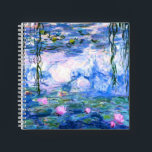 Monet Pink Water Lilies Notebook<br><div class="desc">A Monet pink water lilies notebook featuring beautiful pink water lilies floating in a calm blue pond with lily pads. A great Monet gift for fans of impressionism and French art. Serene nature impressionism with lovely flowers and scenic pond landscape.</div>
