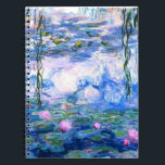 Monet Pink Water Lilies Notebook<br><div class="desc">A Monet pink water lilies spiral notebook featuring beautiful pink water lilies floating in a calm blue pond with lily pads. A great Monet gift for fans of impressionism and French art. Serene nature impressionism with lovely flowers and scenic pond landscape.</div>