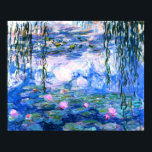 Monet Pink Water Lilies  Poster<br><div class="desc">A Monet pink water lilies poster featuring beautiful pink water lilies floating in a calm blue pond with lily pads. A great Monet gift for fans of impressionism and French art. Serene nature impressionism with lovely flowers and scenic pond landscape.</div>