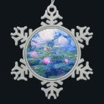 Monet Pink Water Lilies Snowflake Pewter Christmas Ornament<br><div class="desc">A Monet pink water lilies snowflake Christmas ornament featuring beautiful pink water lilies floating in a calm blue pond with lily pads. A great Monet gift for fans of impressionism and French art. Serene nature impressionism with lovely flowers and scenic pond landscape.</div>