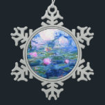 Monet Pink Water Lilies Snowflake Pewter Christmas Ornament<br><div class="desc">A Monet pink water lilies snowflake Christmas ornament featuring beautiful pink water lilies floating in a calm blue pond with lily pads. A great Monet gift for fans of impressionism and French art. Serene nature impressionism with lovely flowers and scenic pond landscape.</div>