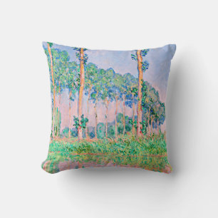 Monet - Poplars, Pink Effect Throw Pillow