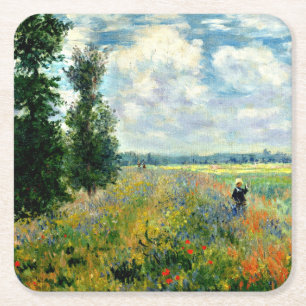 Monet - Poppy Field, Argenteuil Square Paper Coaster