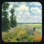 Monet - Poppy Field, Argenteuil, Square Sticker<br><div class="desc">Claude Monet 1875 painting,  Poppy Field,  Argenteuil,  best seller</div>