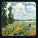 Monet - Poppy Field, Argenteuil, Square Sticker<br><div class="desc">Claude Monet 1875 painting,  Poppy Field,  Argenteuil,  best seller</div>
