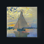 Monet Sailboat at Le Petit-Gennevilliers 2 Inch Square Button<br><div class="desc">Button featuring Claude Monet’s oil painting Sailboat at Le Petit-Gennevilliers (1874). A serene sailboat sails the waters in Paris,  France. Perfect for lovers of Impressionism and French art collectors!</div>