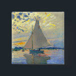 Monet Sailboat at Le Petit-Gennevilliers 2 Inch Square Button<br><div class="desc">Button featuring Claude Monet’s oil painting Sailboat at Le Petit-Gennevilliers (1874). A serene sailboat sails the waters in Paris,  France. Perfect for lovers of Impressionism and French art collectors!</div>