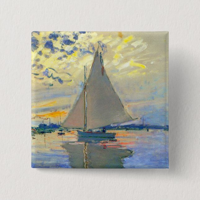 Monet Sailboat at Le Petit-Gennevilliers 2 Inch Square Button (Front)