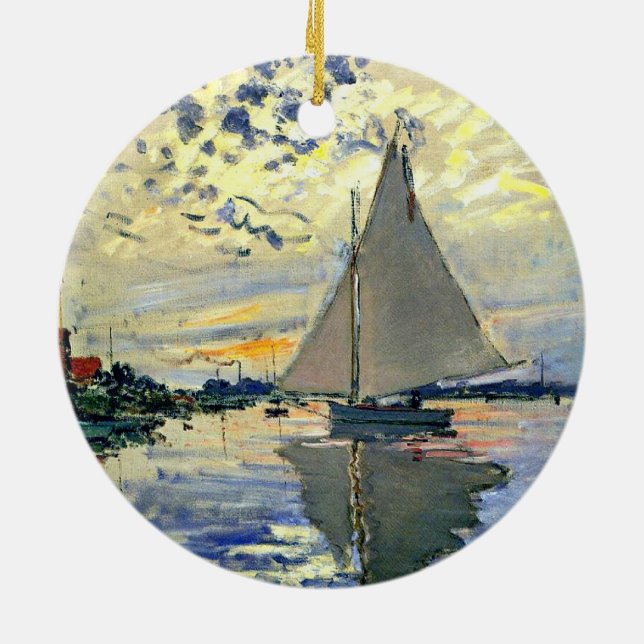 Monet - Sailboat at Le Petit-Gennevilliers Ceramic Ornament (Back)