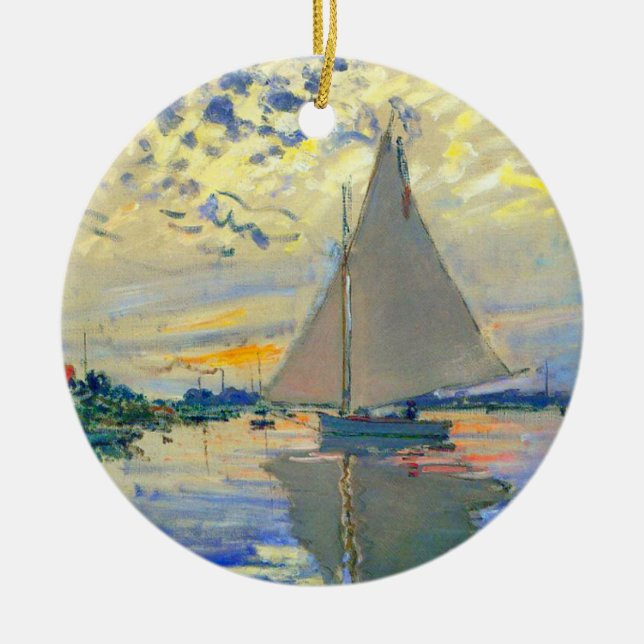 Monet Sailboat at Le Petit-Gennevilliers Ceramic Ornament (Front)