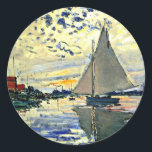 Monet - Sailboat at le Petit Gennevilliers Classic Round Sticker<br><div class="desc">Claude Monet painting,  Sailboat at le Petit Gennevilliers</div>