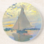 Monet Sailboat at Le Petit-Gennevilliers Coaster<br><div class="desc">Sandstone Coaster featuring Claude Monet’s oil painting Sailboat at Le Petit-Gennevilliers (1874). A serene sailboat sails the waters in Paris,  France. Perfect for lovers of Impressionism and French art collectors!</div>