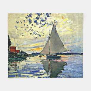 Monet - Sailboat at le Petit Gennevilliers Fleece Blanket