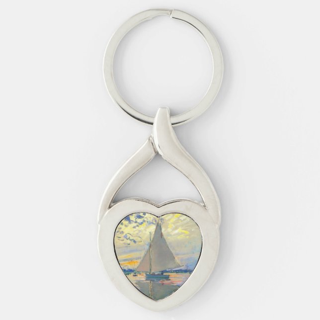 Monet Sailboat at Le Petit-Gennevilliers Keychain (Front)