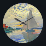 Monet Sailboat at Le Petit-Gennevilliers Large Clock<br><div class="desc">Clock featuring Claude Monet’s oil painting Sailboat at Le Petit-Gennevilliers (1874). A serene sailboat sails the waters in Paris,  France. Perfect for lovers of Impressionism and French art collectors!</div>