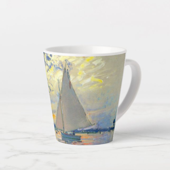 Monet Sailboat at Le Petit-Gennevilliers Latte Mug (Right Angle)