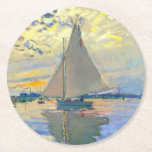 Monet Sailboat at Le Petit-Gennevilliers Round Paper Coaster<br><div class="desc">Paper Coasters featuring Claude Monet’s oil painting Sailboat at Le Petit-Gennevilliers (1874). A serene sailboat sails the waters in Paris,  France. Perfect for lovers of Impressionism and French art collectors!</div>