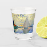 Monet Sailboat at Le Petit-Gennevilliers Shot Glass<br><div class="desc">Shot Glass featuring Claude Monet’s oil painting Sailboat at Le Petit-Gennevilliers (1874). A serene sailboat sails the waters in Paris,  France. Perfect for lovers of Impressionism and French art collectors!</div>