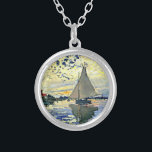 Monet - Sailboat at le Petit Gennevilliers Silver Plated Necklace<br><div class="desc">Claude Monet painting,  Sailboat at le Petit Gennevilliers</div>