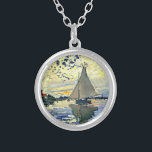 Monet - Sailboat at le Petit Gennevilliers Silver Plated Necklace<br><div class="desc">Claude Monet painting,  Sailboat at le Petit Gennevilliers</div>