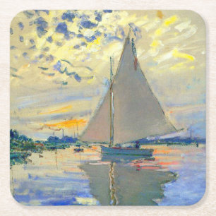 Monet Sailboat at Le Petit-Gennevilliers Square Paper Coaster