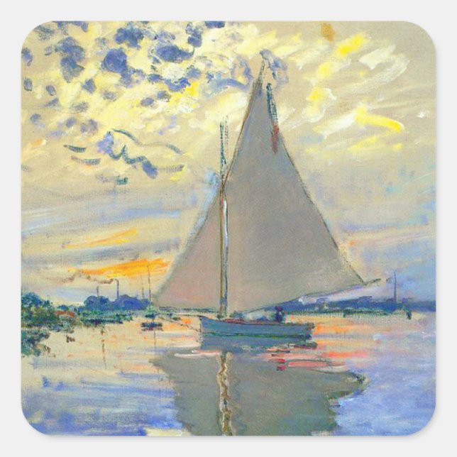 Monet Sailboat at Le Petit-Gennevilliers Square Sticker (Front)