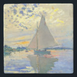 Monet Sailboat at Le Petit-Gennevilliers Stone Coaster<br><div class="desc">Stone Coaster featuring Claude Monet’s oil painting Sailboat at Le Petit-Gennevilliers (1874). A serene sailboat sails the waters in Paris,  France. Perfect for lovers of Impressionism and French art collectors!</div>