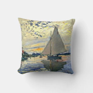 Monet - Sailboat at Le Petit-Gennevilliers Throw Pillow