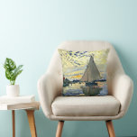 Monet, Sailboat at le Petit Gennevilliers, Throw Pillow<br><div class="desc">Sailboat at le Petit Gennevilliers,  famous painting by French Impressionist artist Claude Monet</div>