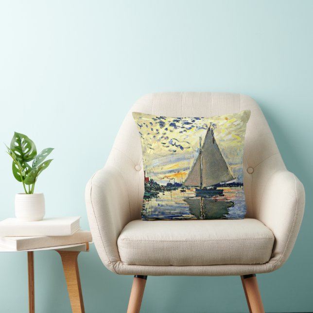 Monet, Sailboat at le Petit Gennevilliers, Throw Pillow (Chair)