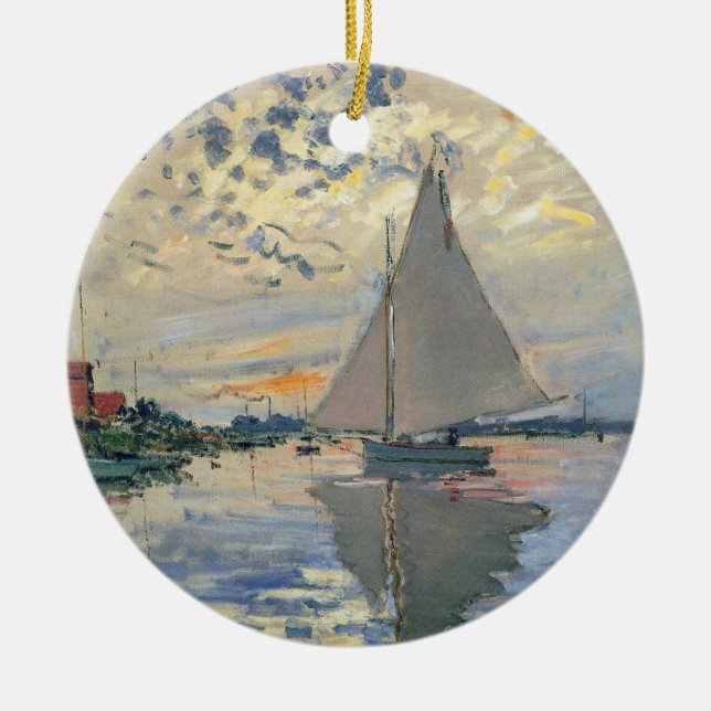 Monet Sailboat French Impressionism Classic Art Ceramic Ornament (Front)