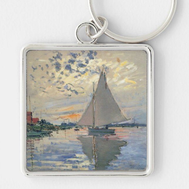Monet Sailboat French Impressionism Classic Art Keychain (Front)