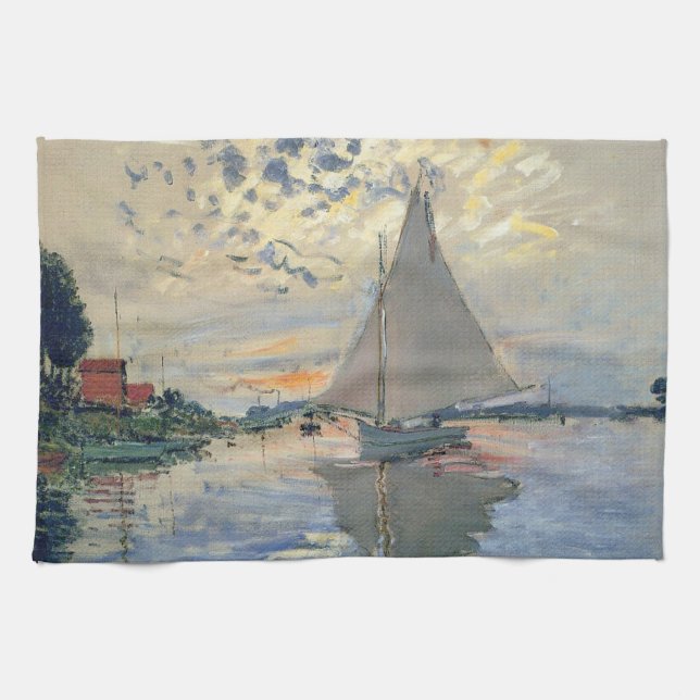 Monet Sailboat French Impressionism Classic Art Kitchen Towel (Horizontal)