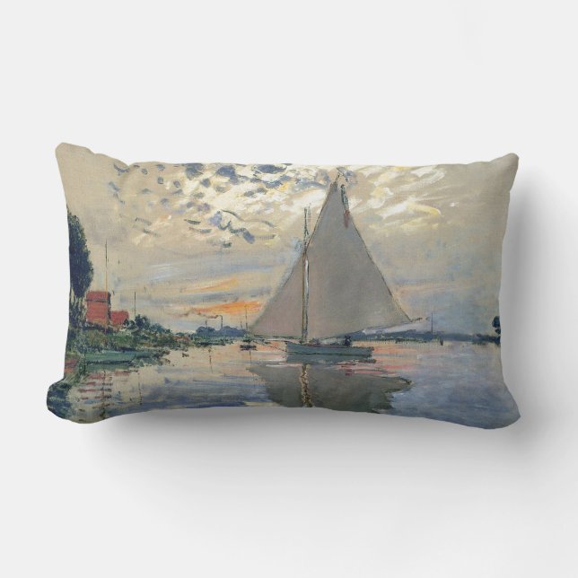 Monet Sailboat French Impressionism Classic Art Lumbar Pillow (Front)