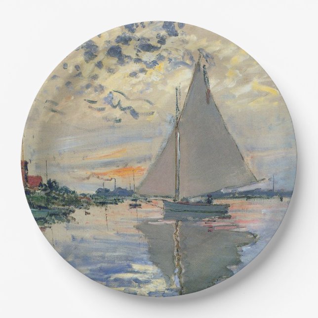 Monet Sailboat French Impressionism Classic Art Paper Plate (Front)