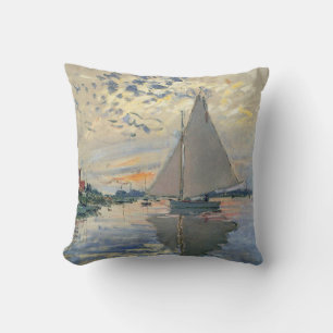 Monet Sailboat French Impressionism Classic Art Throw Pillow