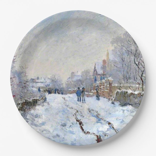 Monet - Snow Scene at Argenteuil Paper Plate (Front)
