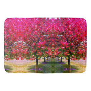 Monet style pink Autumn landscape, pink leaves Bath Mat