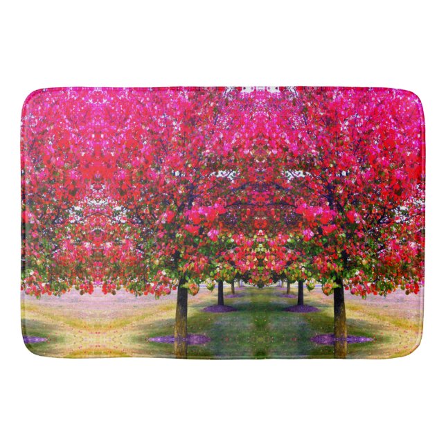 Monet style pink Autumn landscape, pink leaves    Bath Mat (Front)