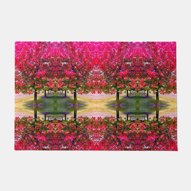 Monet style pink Autumn landscape, pink leaves    Doormat (Front)